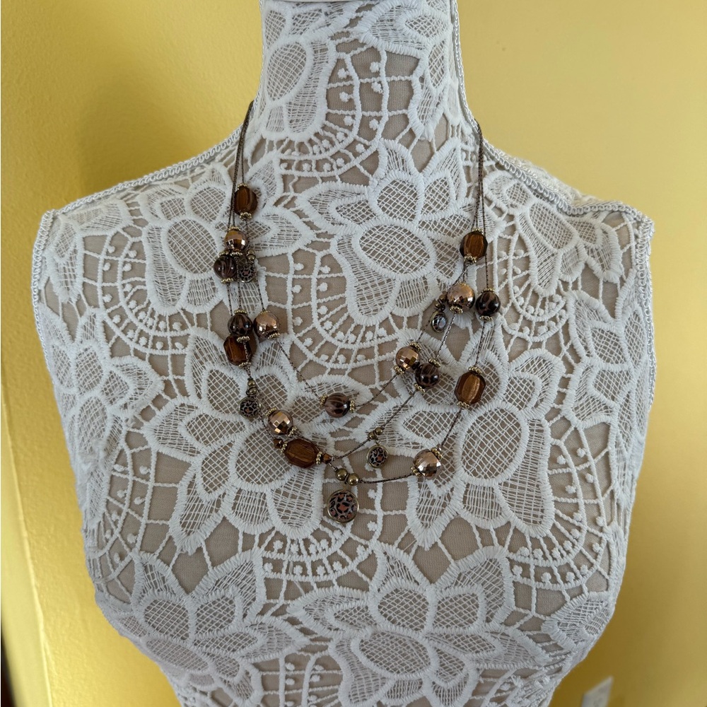 Chic Multi-Strand Brown Beaded Necklace
